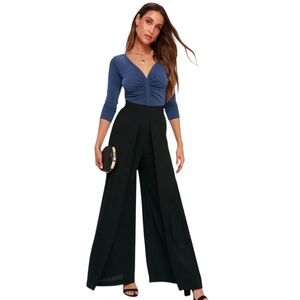 Lulus Black Wide Leg Pants Tulip High Waist Palazzo Trousers Black XSmall